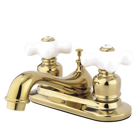 Kingston Brass Restoration Centerset with Porcelain Cross Handles, Polished Brass Bathroom Faucet Kingston Brass 