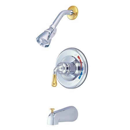 Kingston Brass Magellan Tub and Shower Faucet with Water Savings Showerhead, Chrome with Polished Brass Tub Shower Sets Kingston Brass 