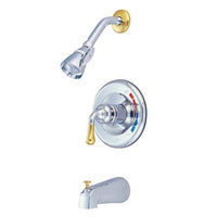 Thumbnail for Kingston Brass Magellan Tub and Shower Faucet with Water Savings Showerhead, Chrome with Polished Brass Tub Shower Sets Kingston Brass 