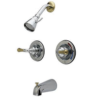 Thumbnail for Kingston Brass Magellan Tub & Shower Faucet with Pressure Balanced Valve, Chrome with Polished Brass Trim Tub Shower Sets Kingston Brass 