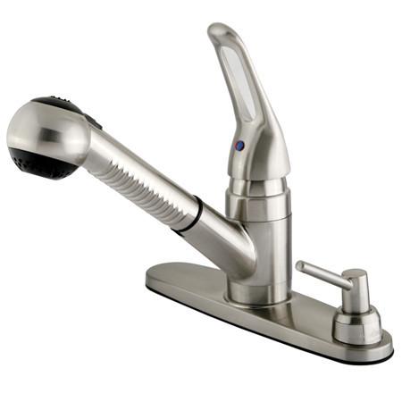Kingston Brass GKB708SPDK Water Saving Wyndham Pull-out Kitchen Faucet with Single Loop Handle, Matching Wand and Soap Dispenser, Satin Nickel Kitchen Faucet Kingston Brass 