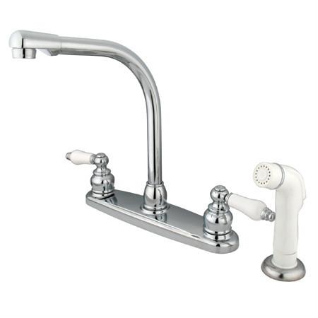 Kingston Brass GKB711 Water Saving Victorian High Arch Kitchen Faucet with Oak & Porcelain Lever Handles, Chrome Kitchen Faucet Kingston Brass 