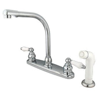 Thumbnail for Kingston Brass GKB711 Water Saving Victorian High Arch Kitchen Faucet with Oak & Porcelain Lever Handles, Chrome Kitchen Faucet Kingston Brass 
