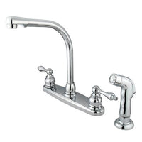 Thumbnail for Kingston Brass GKB711ALSP Water Saving Victorian High Arch Kitchen Faucet with Lever Handles and Sprayer, Chrome Kitchen Faucet Kingston Brass 