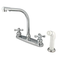 Thumbnail for Kingston Brass GKB711AX Water Saving Victorian High Arch Kitchen Faucet with Cross Handles and Sprayer, Chrome Kitchen Faucet Kingston Brass 