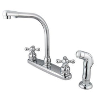 Thumbnail for Kingston Brass GKB711AXSP Water Saving Victorian High Arch Kitchen Faucet with Cross Handles and Sprayer, Chrome Kitchen Faucet Kingston Brass 