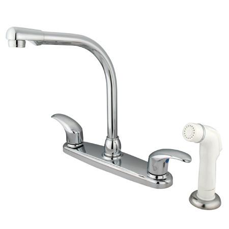 Kingston Brass GKB711LL Water Saving Legacy Centerset High Arch Spout Kitchen Faucet with White Sprayer, Chrome Kitchen Faucet Kingston Brass 