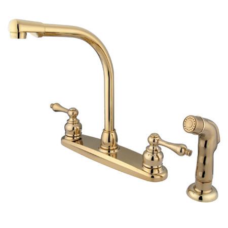 Kingston Brass GKB712ALSP Water Saving Victorian High Arch Kitchen Faucet with Sprayer, Polished Brass Kitchen Faucet Kingston Brass 