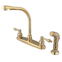 Thumbnail for Kingston Brass GKB712ALSP Water Saving Victorian High Arch Kitchen Faucet with Sprayer, Polished Brass Kitchen Faucet Kingston Brass 