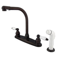 Thumbnail for Kingston Brass GKB715 Water Saving Victorian High Arch Kitchen Faucet with Oak & Porcelain Lever Handles, Oil Rubbed Bronze Kitchen Faucet Kingston Brass 