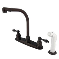 Thumbnail for Kingston Brass GKB715AL Water Saving Victorian High Arch Kitchen Faucet with Lever Handles and Sprayer, Oil Rubbed Bronze Kitchen Faucet Kingston Brass 