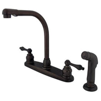Thumbnail for Kingston Brass GKB715ALSP Water Saving Victorian High Arch Kitchen Faucet with Lever Handles and Sprayer, Oil Rubbed Bronze Kitchen Faucet Kingston Brass 