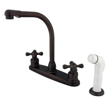 Kingston Brass GKB715AX Water Saving Victorian High Arch Kitchen Faucet with Cross Handles and Sprayer, Oil Rubbed Bronze Kitchen Faucet Kingston Brass 