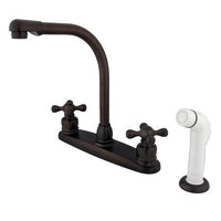 Thumbnail for Kingston Brass GKB715AX Water Saving Victorian High Arch Kitchen Faucet with Cross Handles and Sprayer, Oil Rubbed Bronze Kitchen Faucet Kingston Brass 