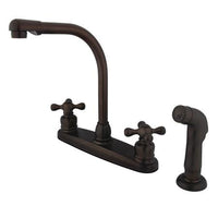 Thumbnail for Kingston Brass GKB715AXSP Water Saving Victorian High Arch Kitchen Faucet with Cross Handles and Sprayer, Oil Rubbed Bronze Kitchen Faucet Kingston Brass 
