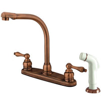 Thumbnail for Kingston Brass Victorian High Arch with Lever Handles and Sprayer, Antique Copper Kitchen Faucet Kingston Brass 