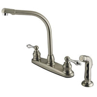 Thumbnail for Kingston Brass Victorian High Arch with Lever Handles and Sprayer, Satin Nickel with Chrome Kitchen Faucet Kingston Brass 