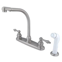 Thumbnail for Kingston Brass Victorian High Arch with Lever Handles and Sprayer, Satin Nickel Kitchen Faucet Kingston Brass 