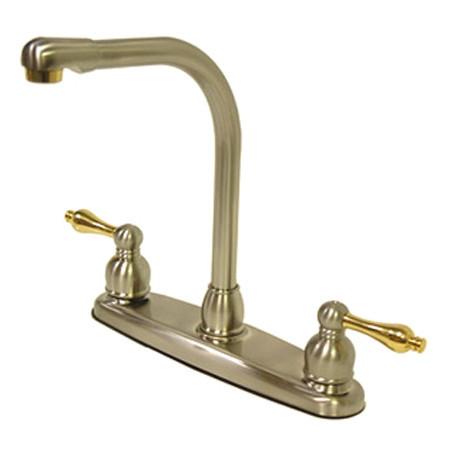 Kingston Brass Victorian High Arch Kitchen Faucet with Lever Handles, Satin Nickel with Polished Brass Kitchen Faucet Kingston Brass 