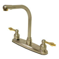 Thumbnail for Kingston Brass Victorian High Arch Kitchen Faucet with Lever Handles, Satin Nickel with Polished Brass Kitchen Faucet Kingston Brass 