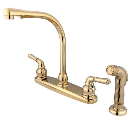 Kingston Brass GKB752SP Water Saving Magellan Centerset Kitchen Faucet with Matching Side Sprayer, Polished Brass Kitchen Faucet Kingston Brass 