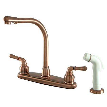 Kingston Brass Magellan Centerset Kitchen Faucet with White Side Sprayer, Antique Copper Kitchen Faucet Kingston Brass 