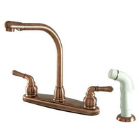 Thumbnail for Kingston Brass Magellan Centerset Kitchen Faucet with White Side Sprayer, Antique Copper Kitchen Faucet Kingston Brass 