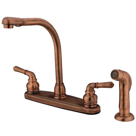 Kingston Brass Magellan Centerset with Matching Side Sprayer, Antique Copper Kitchen Faucet Kingston Brass 