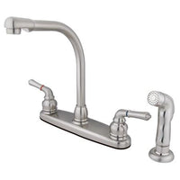 Thumbnail for Kingston Brass Magellan Centerset Kitchen Faucet with Brass Lever Handle and Matching Side Sprayer, Satin Nickel Kitchen Faucet Kingston Brass 