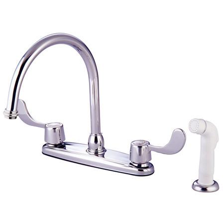 Kingston Brass GKB782 Water Saving Vista Centerset Kitchen Faucet with Blade Handles and Side Sprayer, Chrome Kitchen Faucet Kingston Brass 