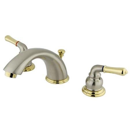 Kingston Brass Magellan Widespread Lavatory Faucet, Satin Nickel with Polished Brass Trim Bathroom Faucet Kingston Brass 