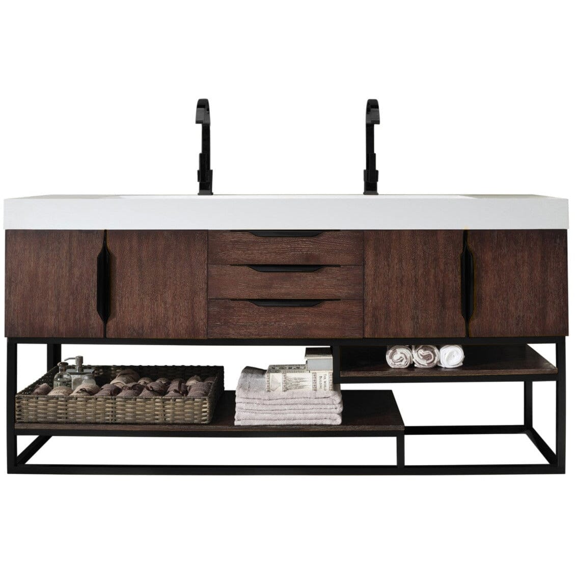 James Martin Columbia 72" Double Vanity Vanity James Martin Coffee Oak - Matte Black w/ White Glossy Composite Countertop 
