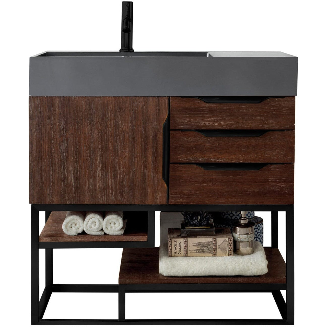 James Martin Columbia 36" Single Vanity Vanity James Martin Coffee Oak - Matte Black w/ Dusk Grey Glossy Composite Top 