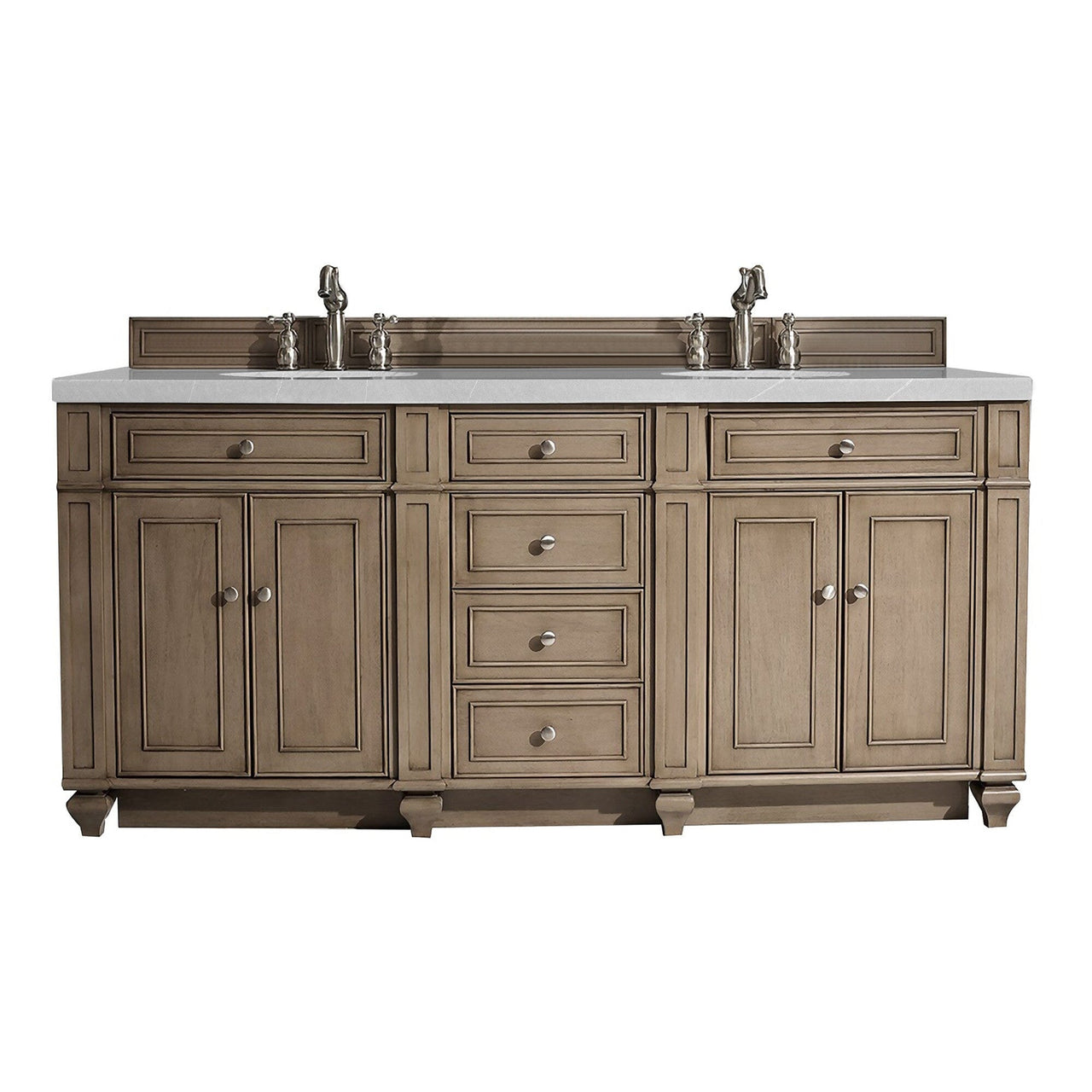James Martin Bristol 72" Double Vanity Vanity James Martin Whitewashed Walnut w/ 3 CM Eternal Serena Quartz Top 