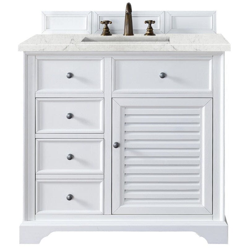 James Martin Savannah 36" Single Vanity Vanity James Martin Bright White w/ 3 CM Eternal Jasmine Pearl Quartz Top 