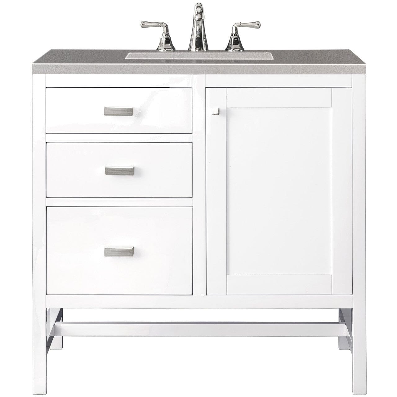 James Martin Addison 36" Single Vanity Vanity James Martin Glossy White w/ 3 CM Grey Expo Quartz Top 