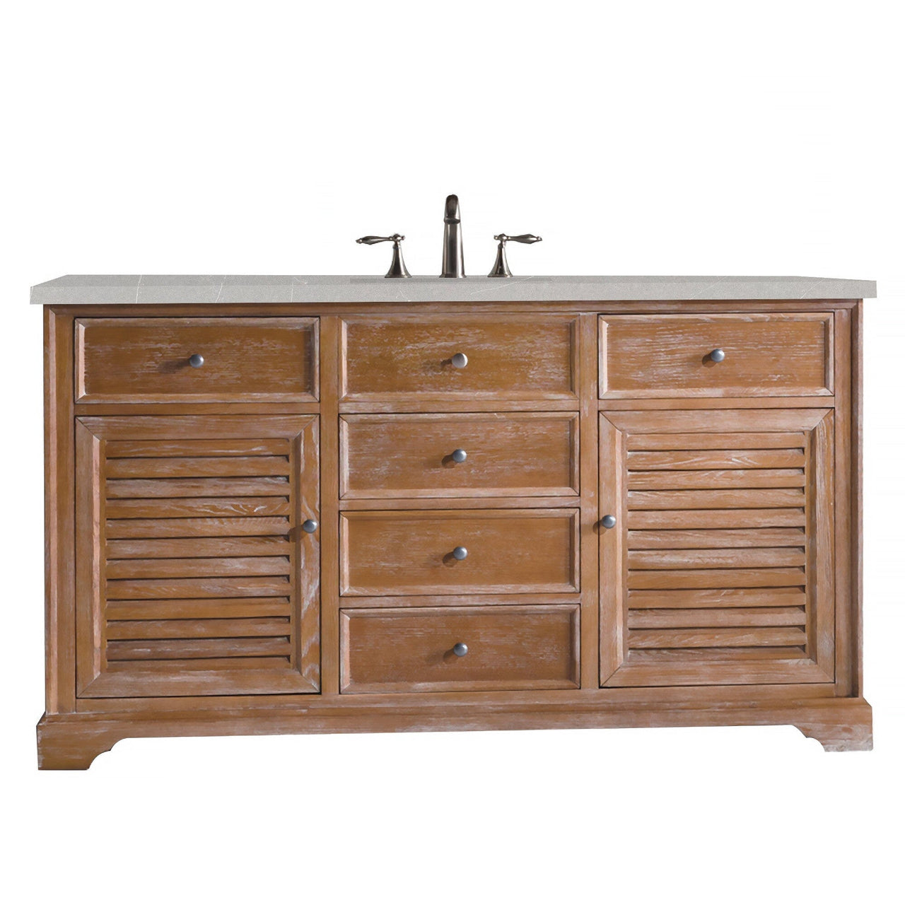 James Martin Savannah 60" Single Vanity Vanity James Martin Driftwood w/ 3 CM Eternal Serena Quartz Top 