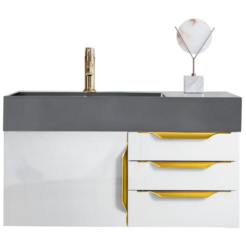 James Martin Mercer Island 36" Single Vanity Vanity James Martin Glossy White - Radiant Gold w/ Dusk Grey Glossy Composite Top 