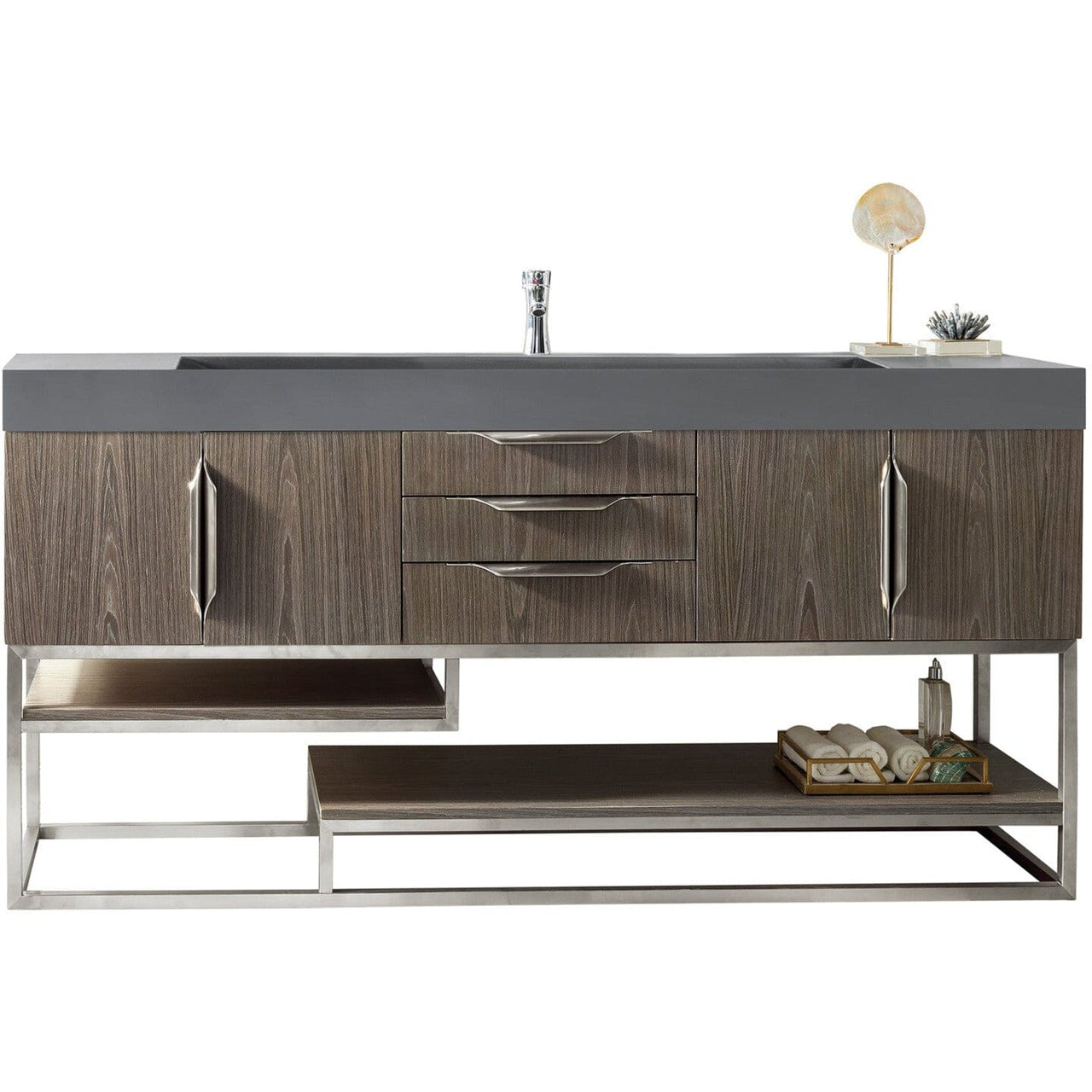 James Martin Columbia 72" Single Vanity Vanity James Martin Ash Gray w/ White Glossy Composite Countertop 
