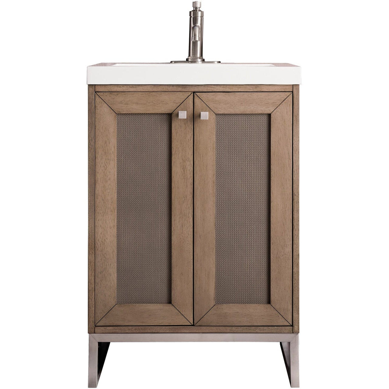 James Martin Chianti 24" Single Vanity Vanity James Martin Whitewashed Walnut - Brushed Nickel w/ White Glossy Composite Countertop 