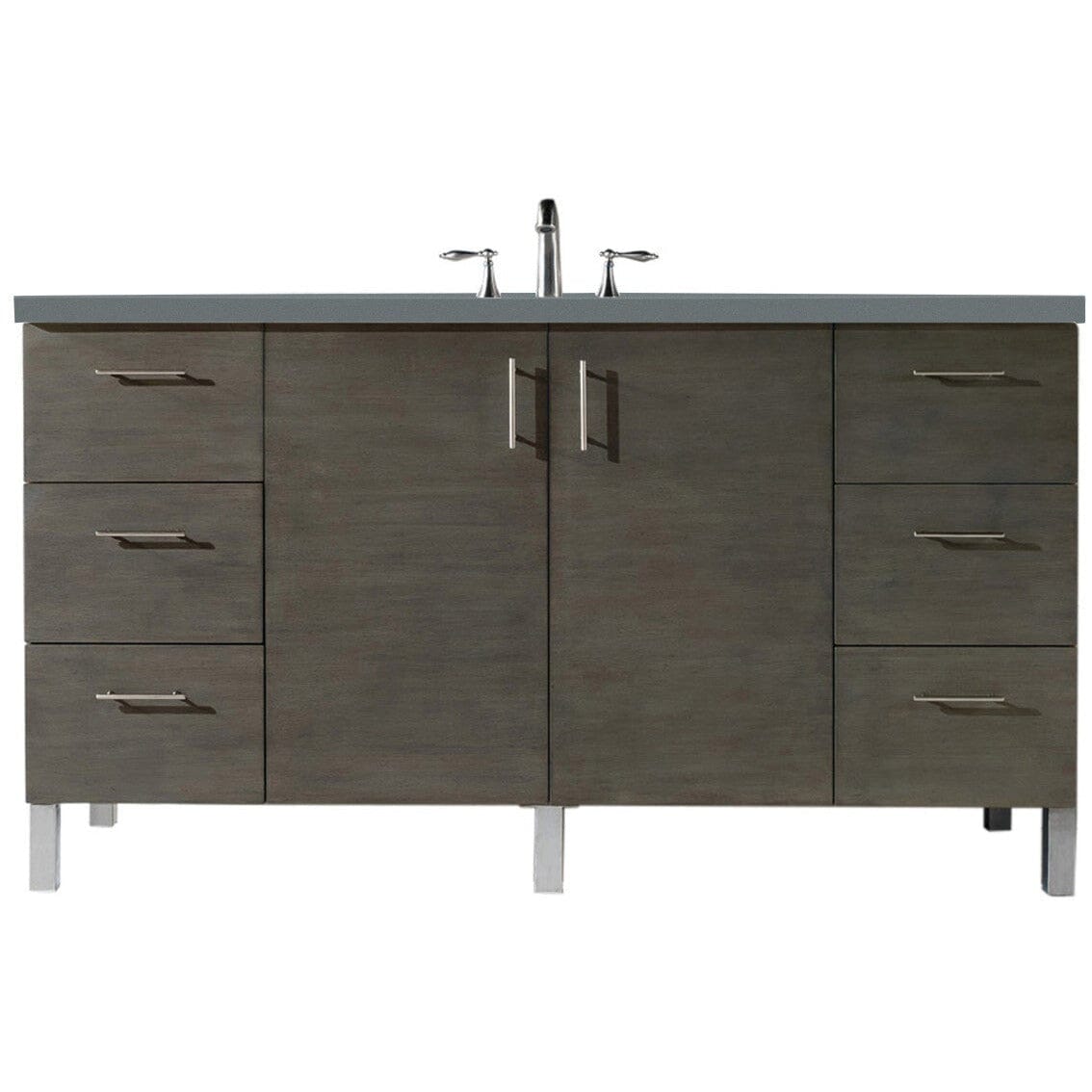 James Martin Metropolitan 60" Single Vanity Vanity James Martin Silver Oak w/ 3 CM Cala Blue Quartz Top 