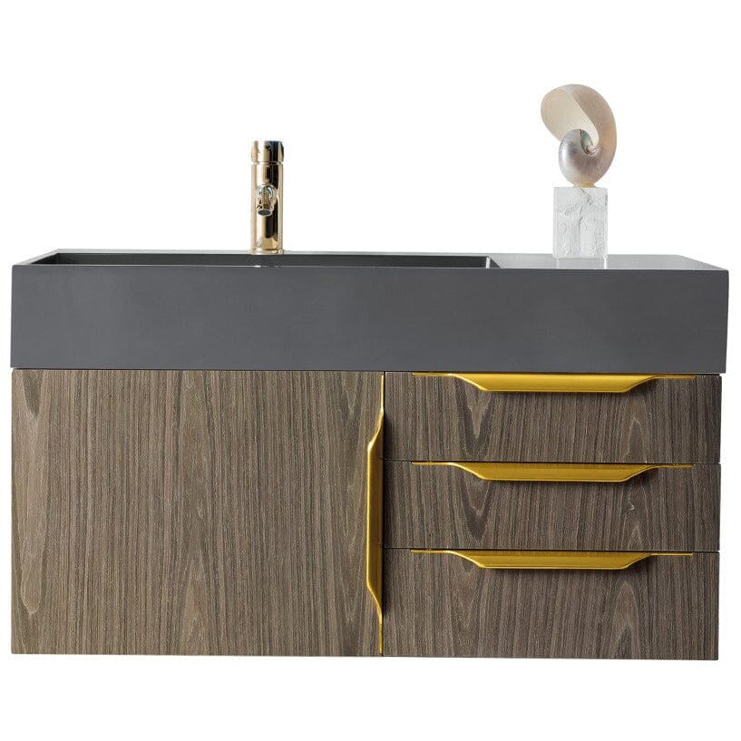 James Martin Mercer Island 36" Single Vanity Vanity James Martin Ash Gray - Radiant Gold w/ Dusk Grey Glossy Composite Top 