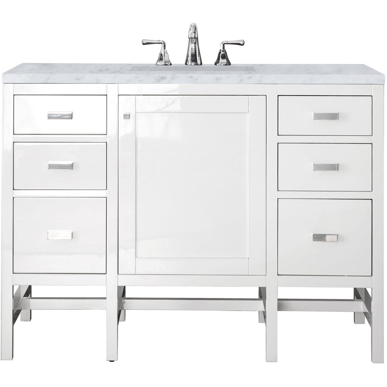 James Martin Addison 48" Single Vanity Vanity James Martin Glossy White w/ 3 CM Carrara White Top 