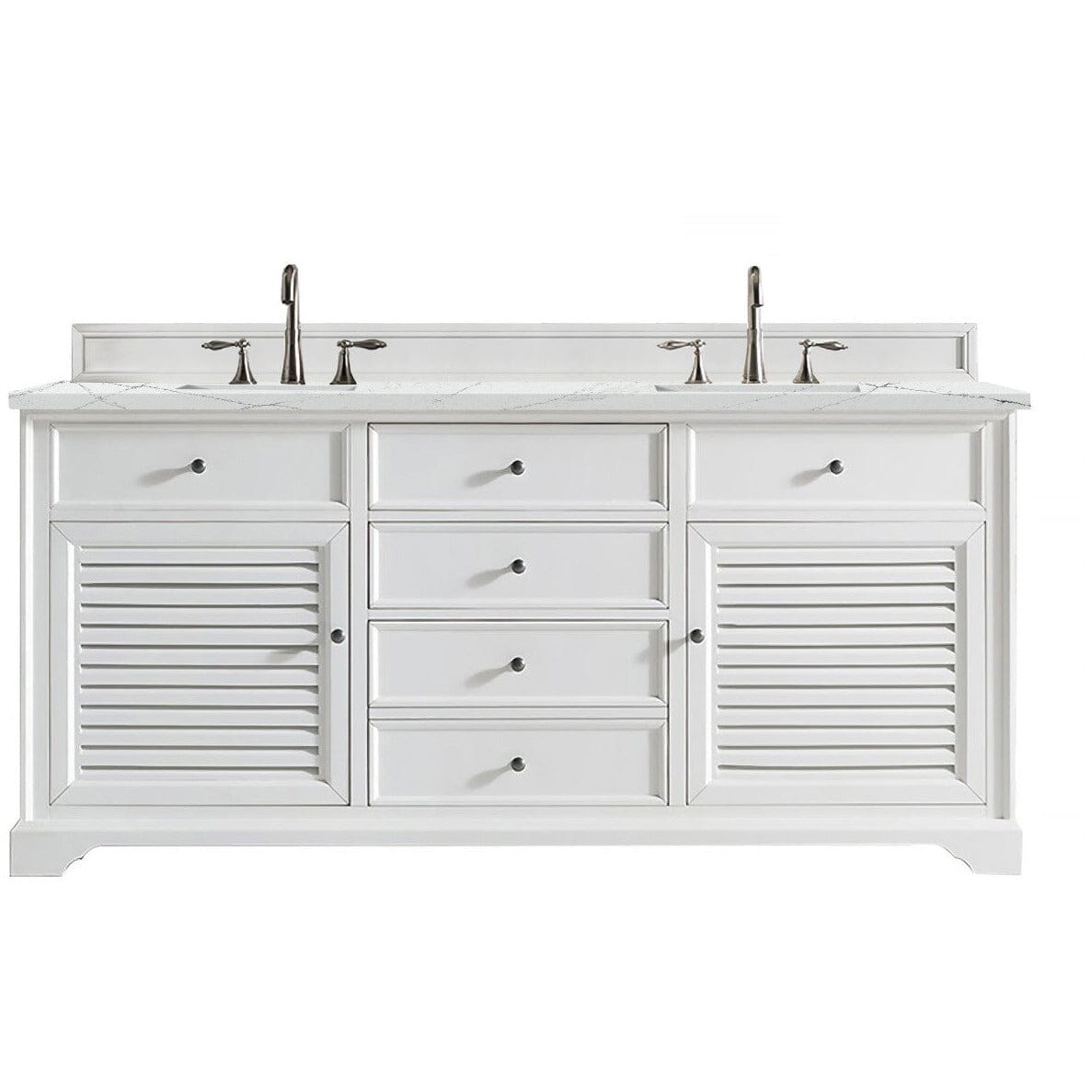 James Martin Savannah 72" Double Vanity Vanity James Martin Bright White w/ 3 CM Ethereal Noctis Quartz Top 