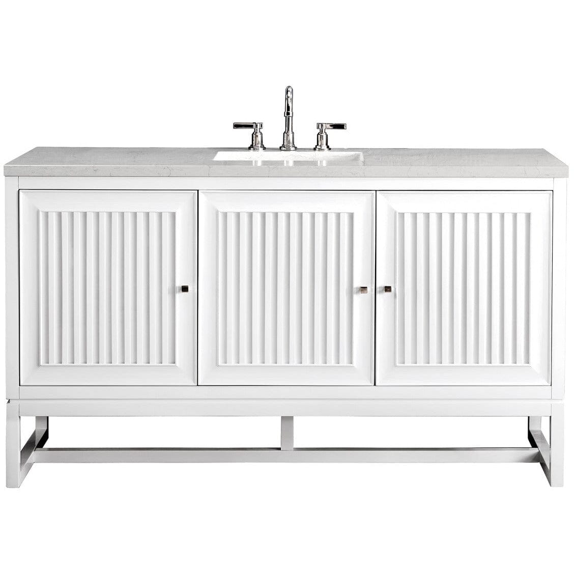 James Martin Athens 60" Single Vanity Vanity James Martin Glossy White w/ 3 CM Eternal Jasmine Pearl Quartz Top 