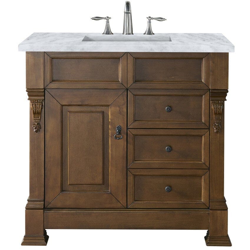 James Martin Brookfield 36" Single Vanity Vanities James Martin Country Oak w/ 3 CM Carrara Marble Top 