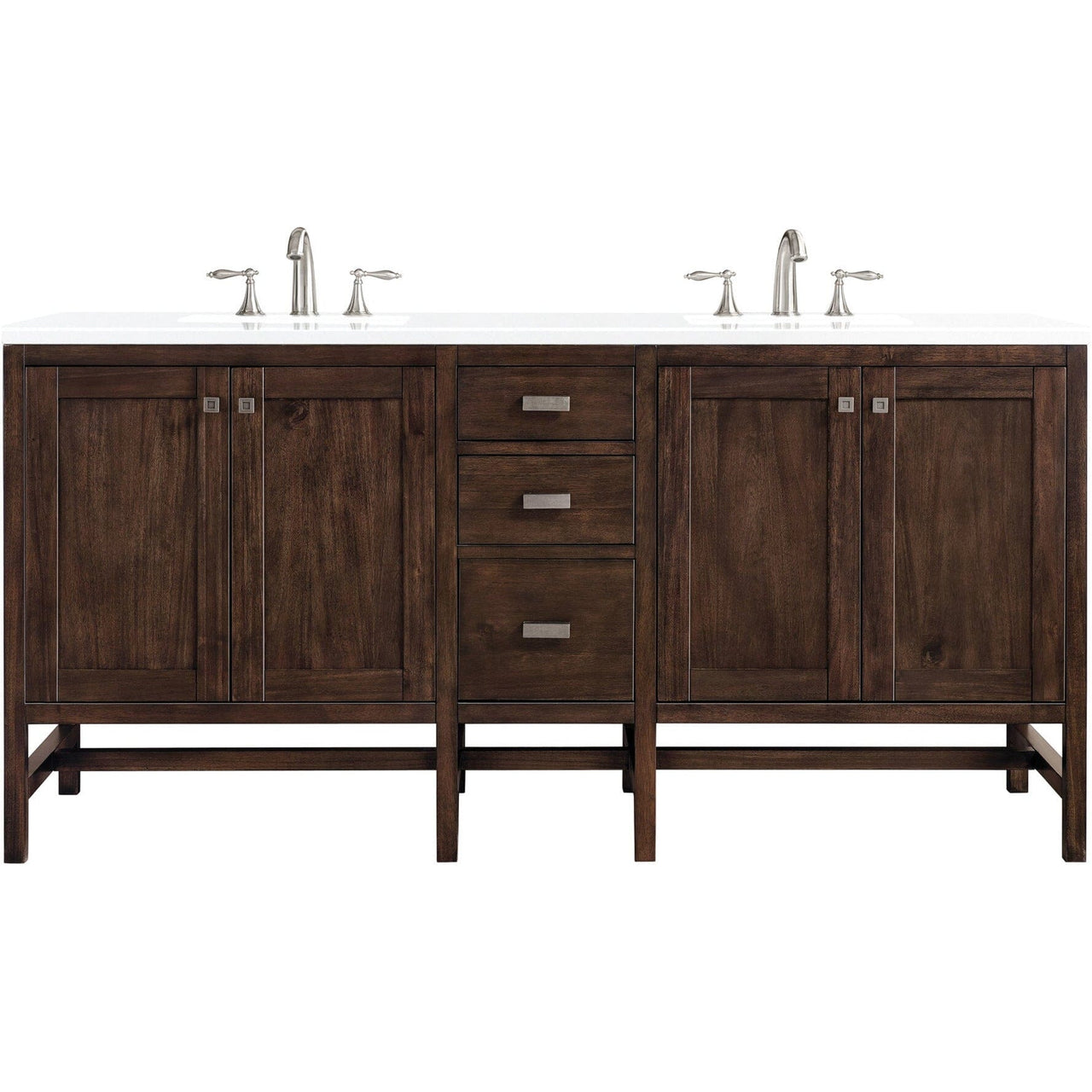 James Martin Addison 72" Double Vanity Vanity James Martin Mid Century Acacia w/ 3 CM Classic White Quartz Top 
