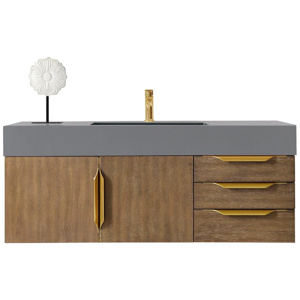James Martin Mercer Island 48" Single Vanity Vanity James Martin Latte Oak - Radiant Gold w/ Dusk Grey Glossy Composite Top 