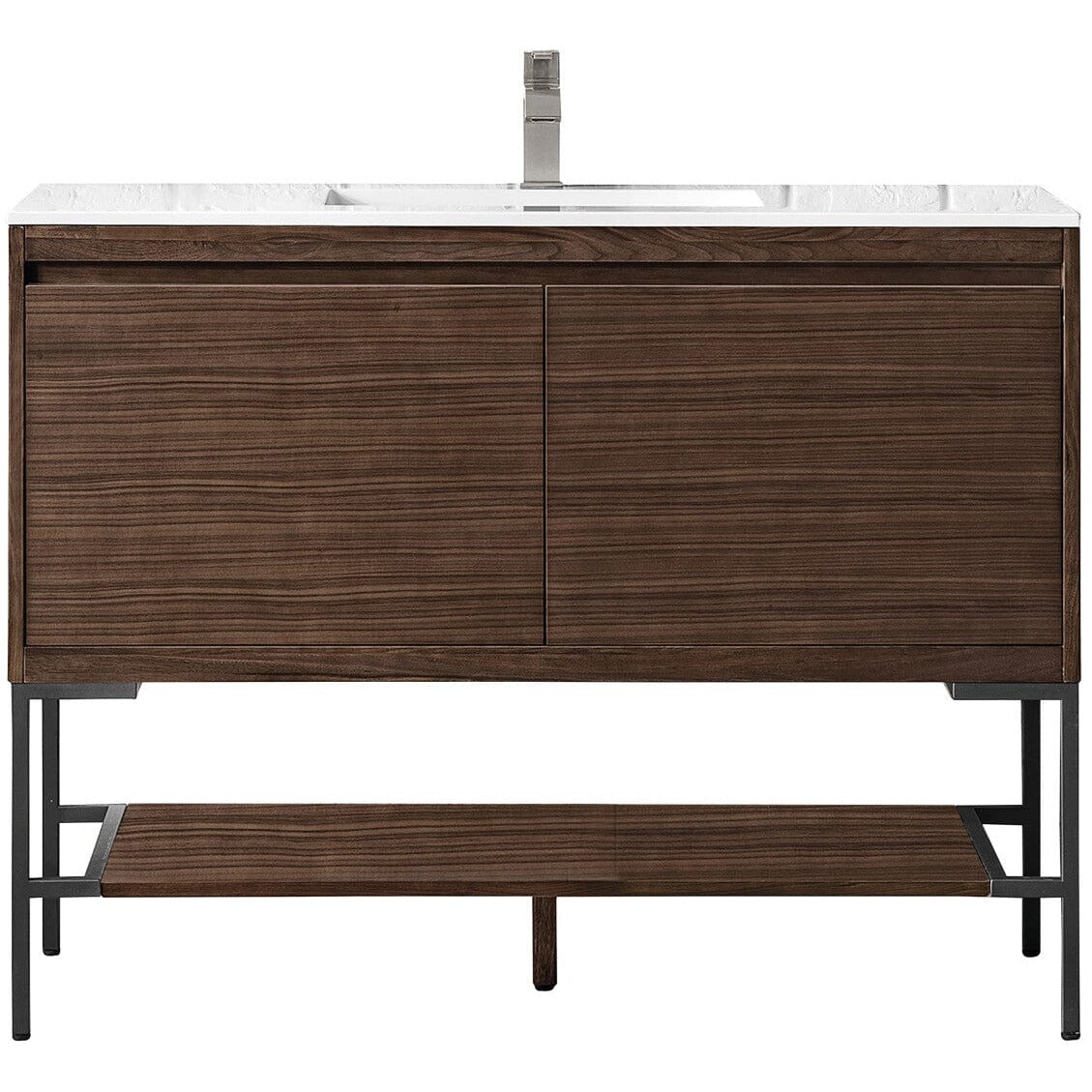 James Martin Milan 47.3" Single Vanity Vanity James Martin Mid Century Walnut - Matte Black w/Glossy White Composite Top 