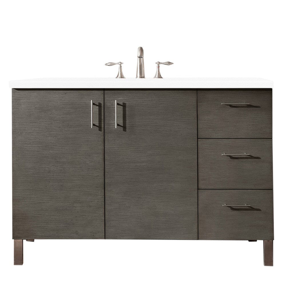 James Martin Metropolitan 48" Single Vanity Vanity James Martin Silver Oak w/ 3 CM Classic White Quartz Top 